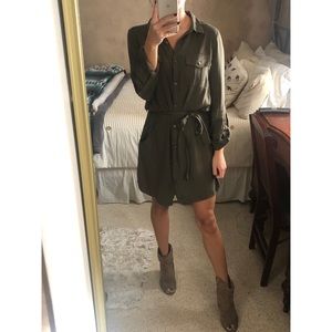 Olive Button-Up High-Low Mini Dress